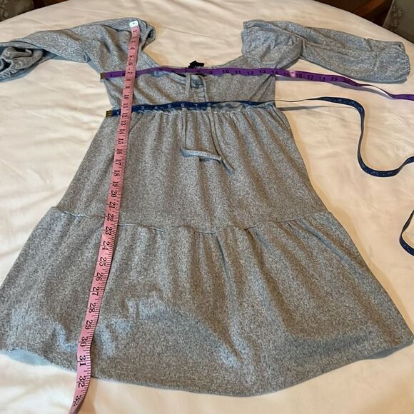 Max & Ash Gray Dress Sz Small Baby Doll Neck 3/4 Sleeve On Off Shoulder Mini - Picture 11 of 11